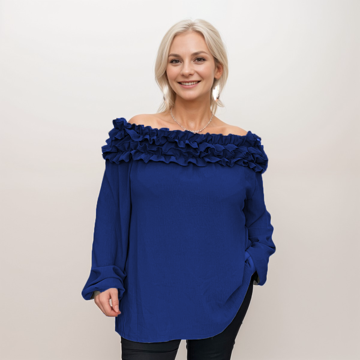 RUFFLED NECK OFF SHOULDER LONG SLEEVE TOP BLOUSE