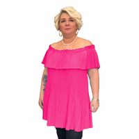 PLAIN BRIGHTLY COLOURED CRINKLED PLEATED LONG OFF SHOULDER TOP