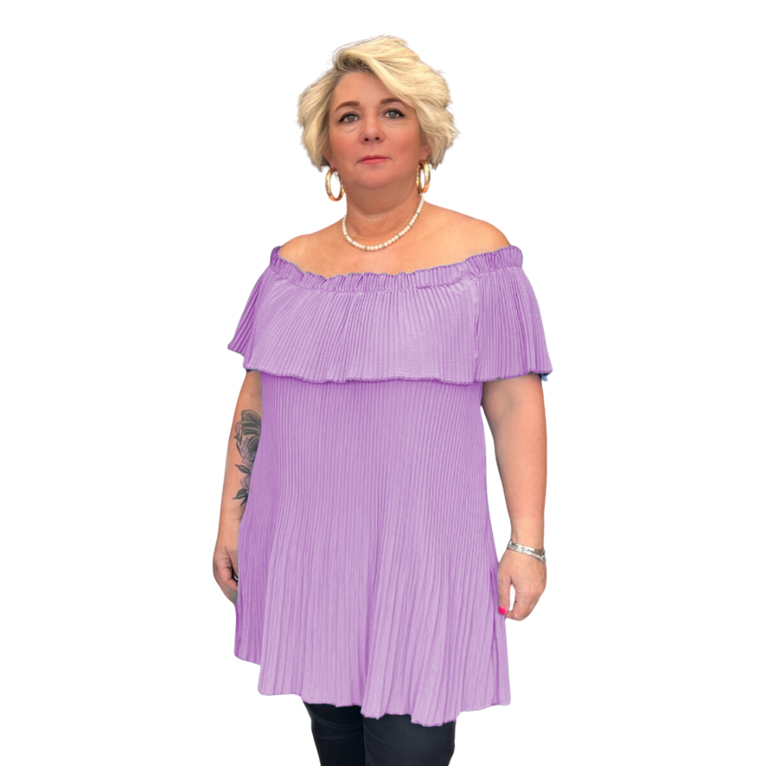 PLAIN BRIGHTLY COLOURED CRINKLED PLEATED LONG OFF SHOULDER TOP