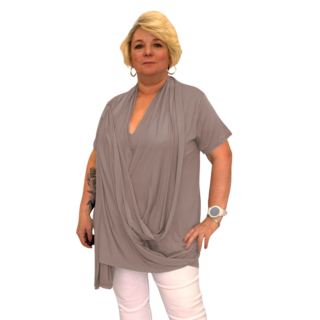 ROCKTHOSECURVES WRAP OVER DRAPED DETAIL SHORT SLEEVE TOP