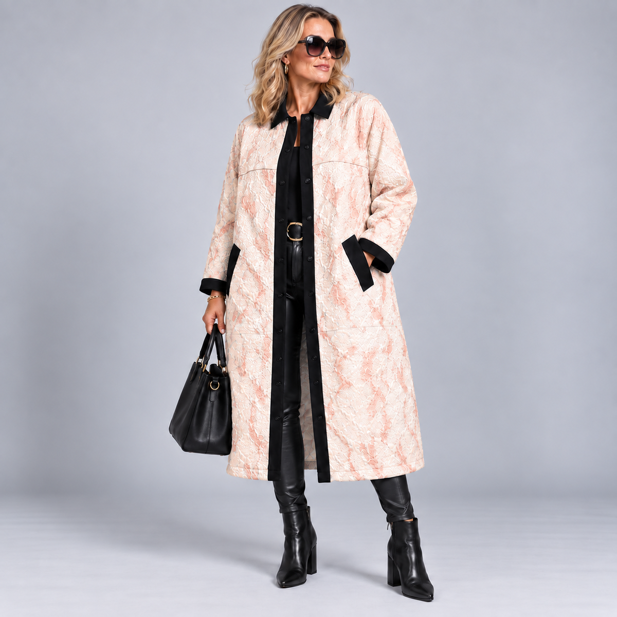 Luxury Embossed Fully Lined Lightweight Midi Coat