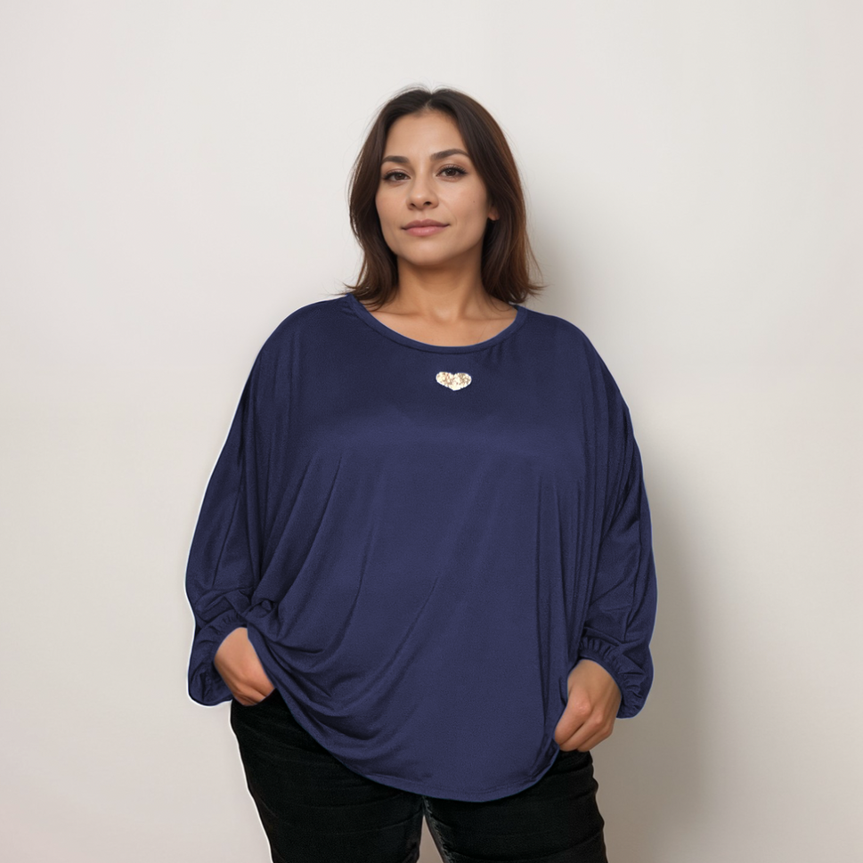 BATWING BLOUSE WITH SPARKLY HEARTNAVY BLUE / UK 12-14