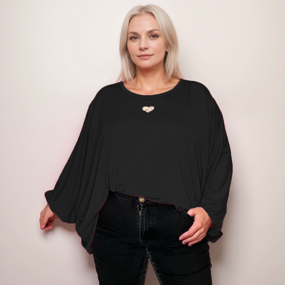 BATWING BLOUSE WITH SPARKLY HEARTBLACK / UK 12-14