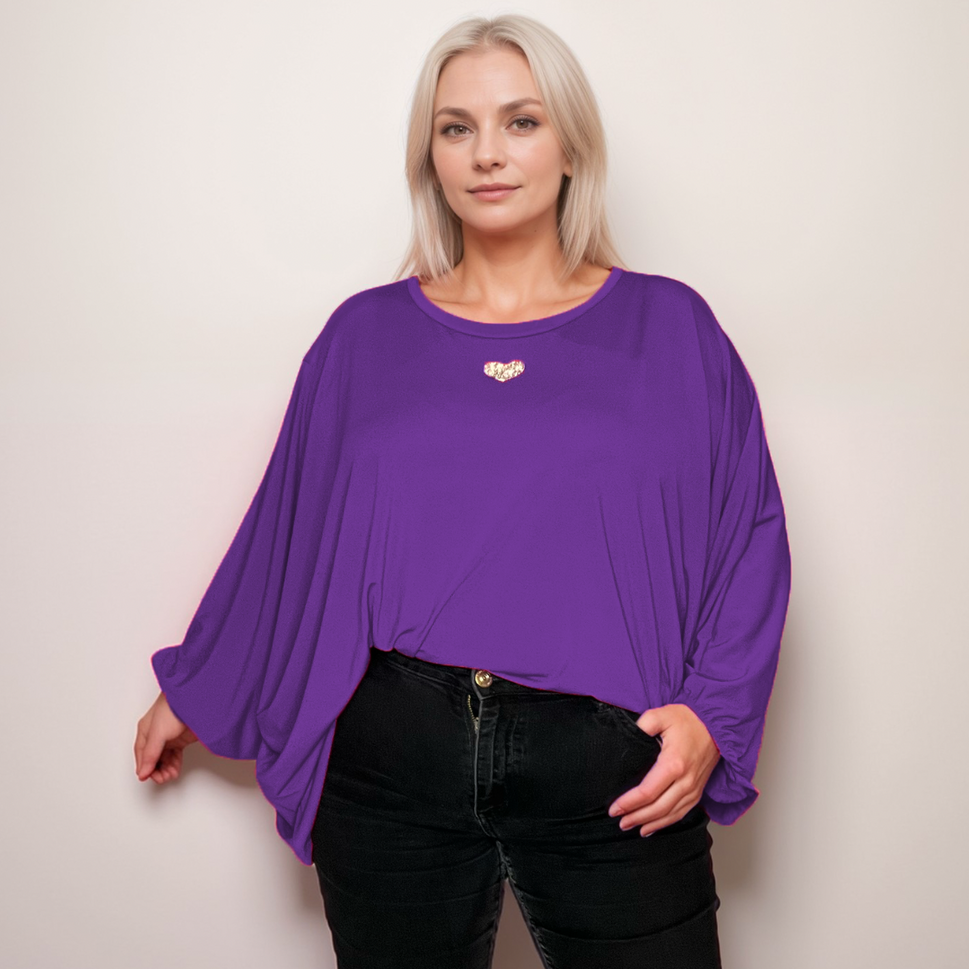 BATWING BLOUSE WITH SPARKLY HEARTPURPLE / UK 12-14