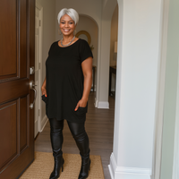 Long Dipped-Hem T-Shirt with Side Pockets