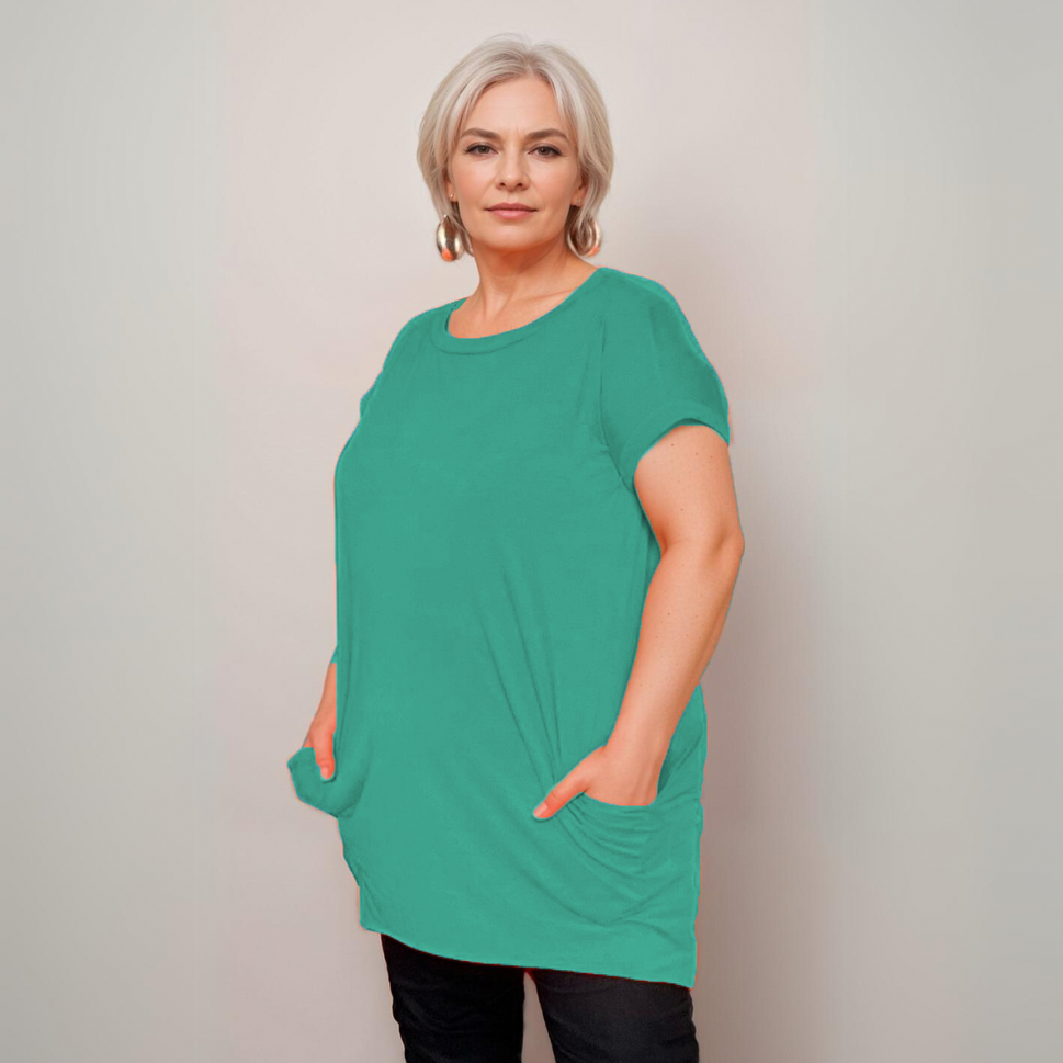 ROCKTHOSECURVES LONG DIPPED HEM T-SHIRT WITH POCKETSMint Green / UK 12-14