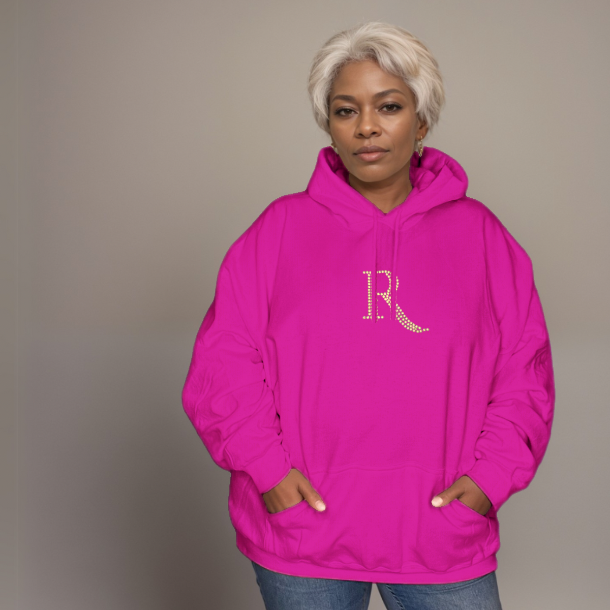 RockThoseCurves Signature Silver Diamante “R” Cotton Hoodie