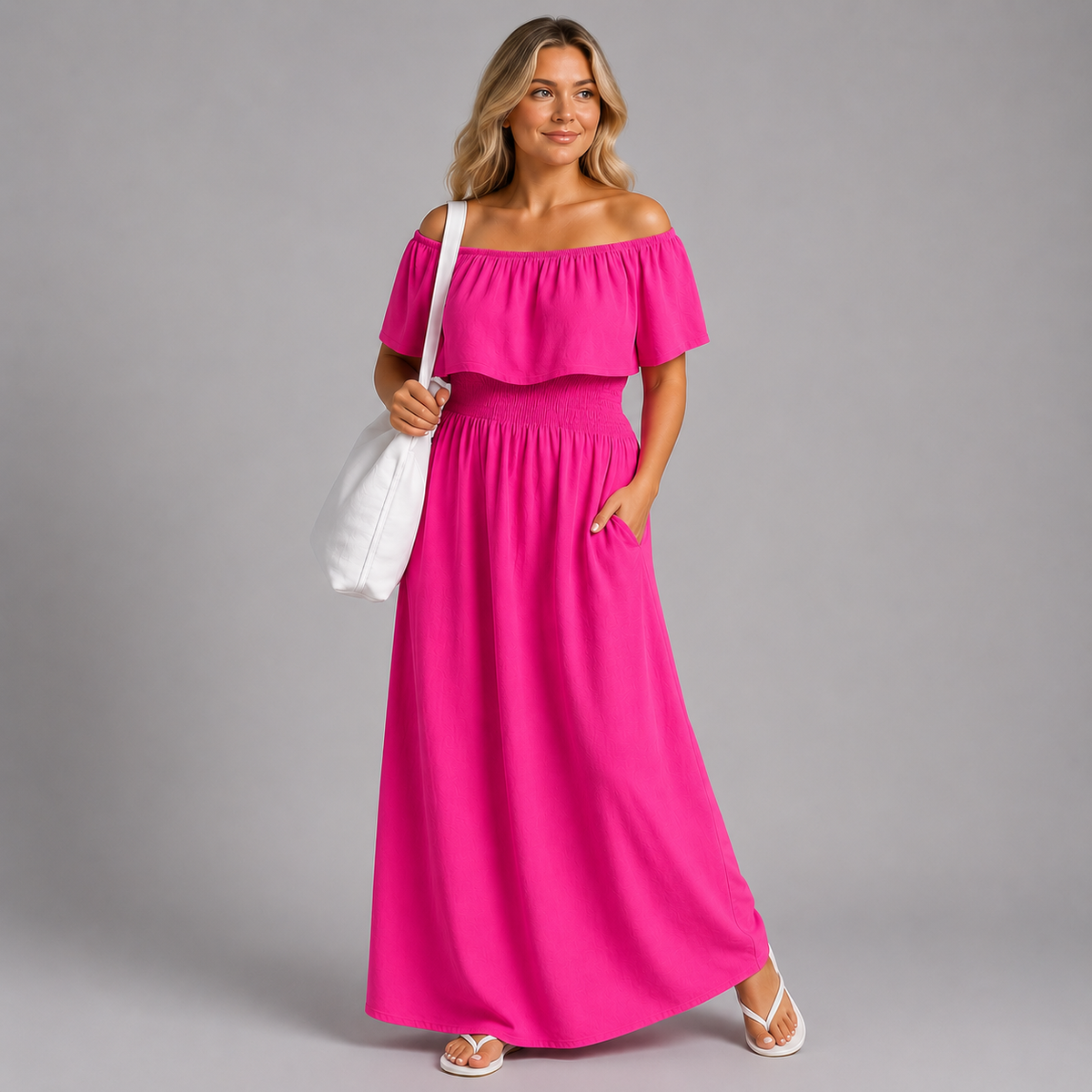 Maxi Dress Smocked Waist Pockets