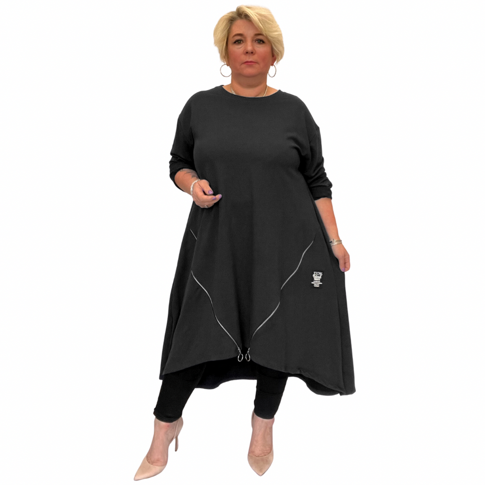 ROCKTHOSECURVES LONG LENGTH HANKY HEM TOP / DRESS WITH ZIP FEATURE