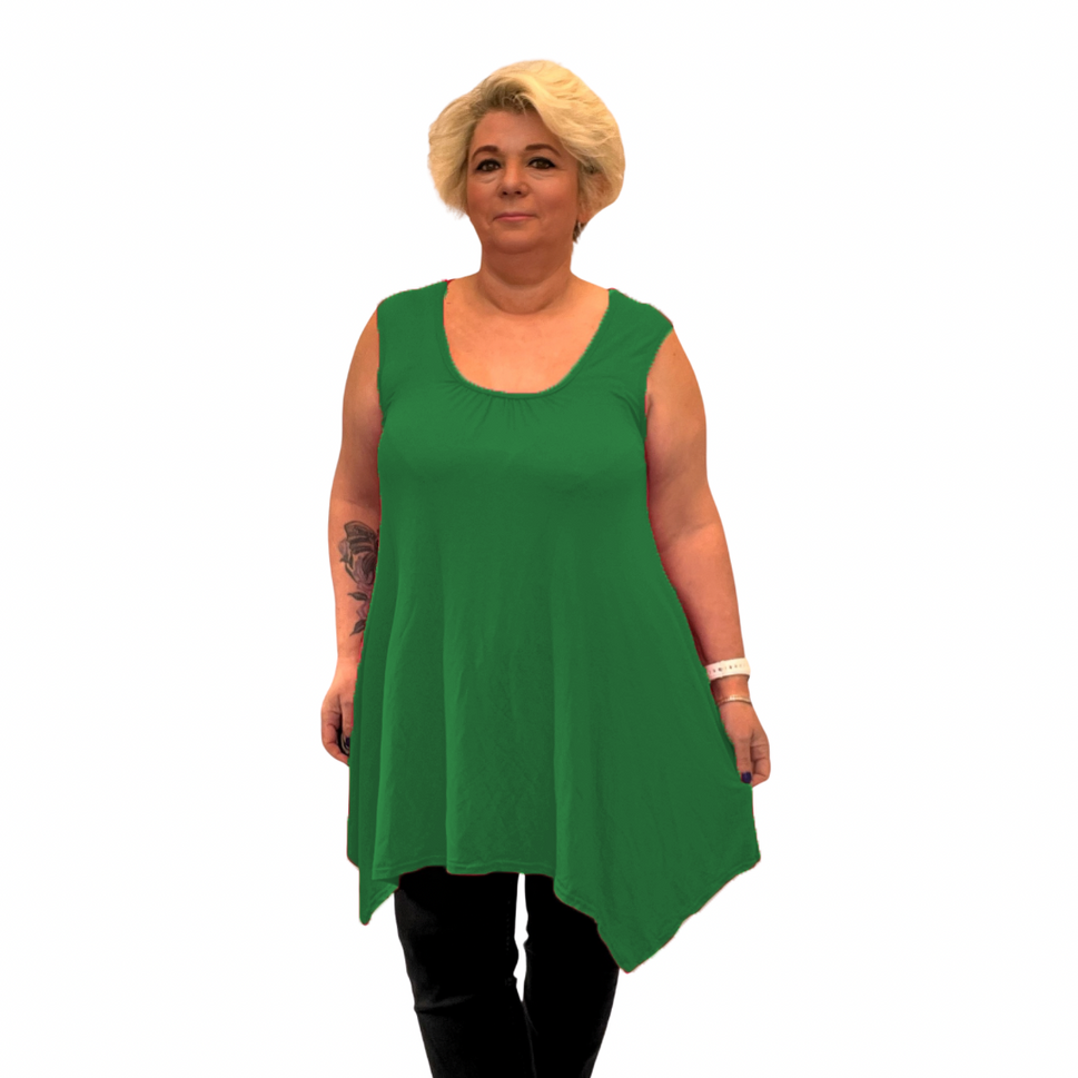 ROCKTHOSECURVES SLEEVELESS LONG HANKY HEM TUNIC TOPGreen / UK 12-14