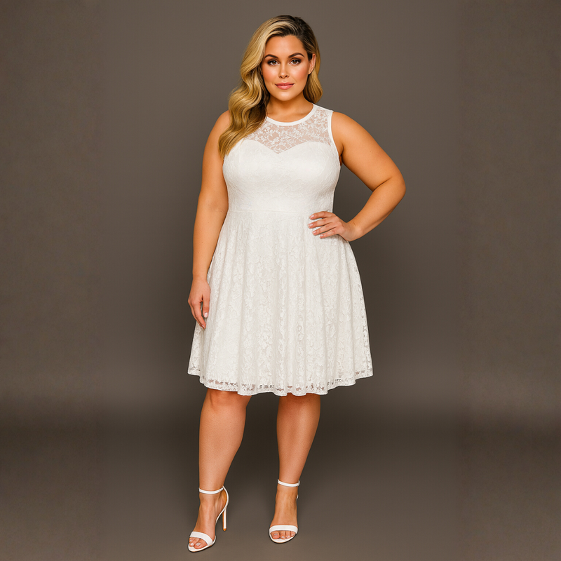 Sleeveless lace Skater Dress with sweetheart lace neck line- plus size