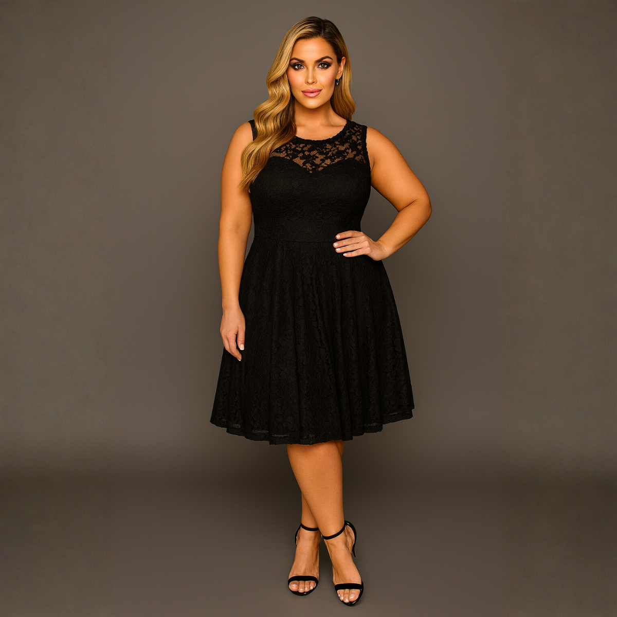 Sleeveless Lace Sweetheart Neckline Skater Dress