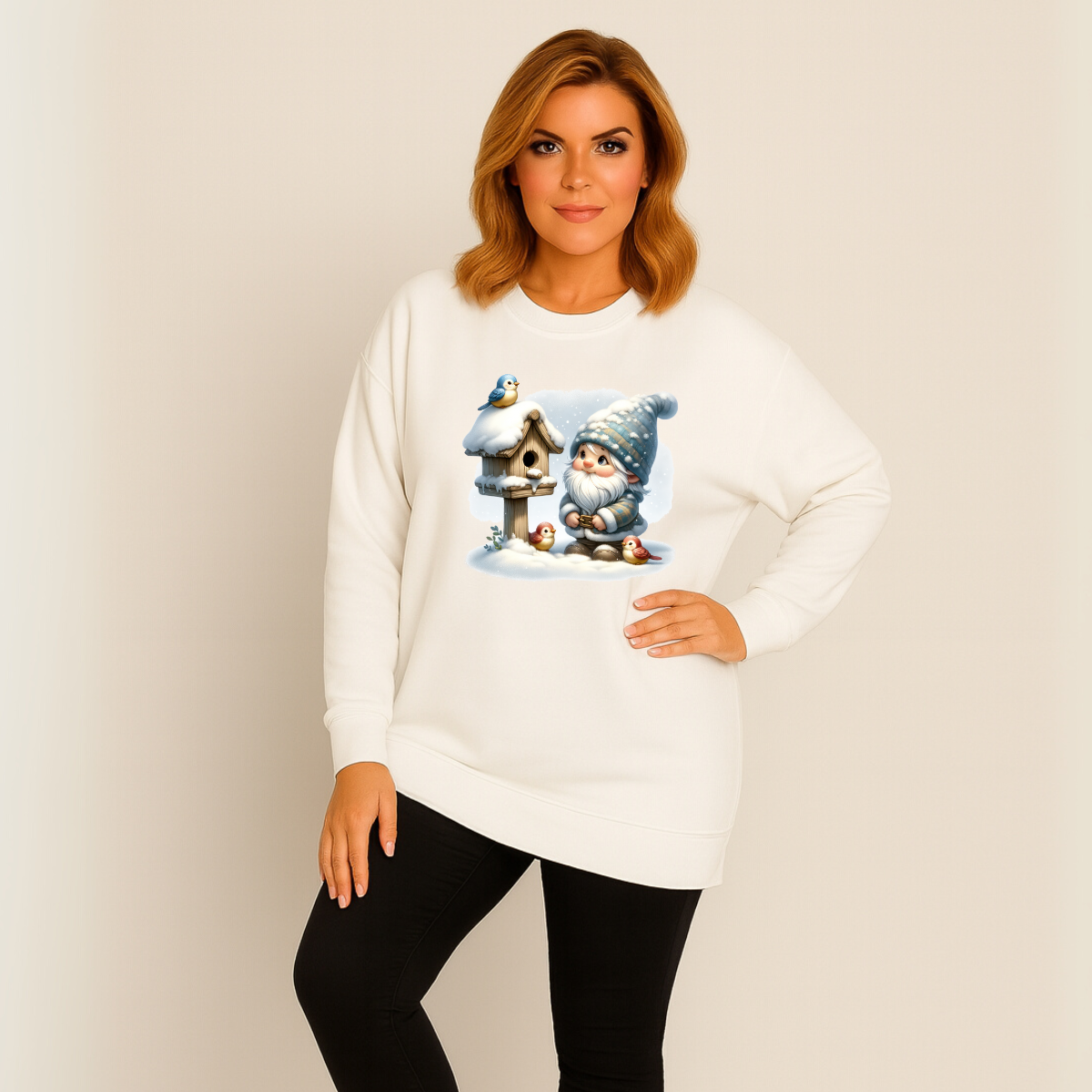 Christmas Gnome with Birdhouse Oversized Sweatshirt