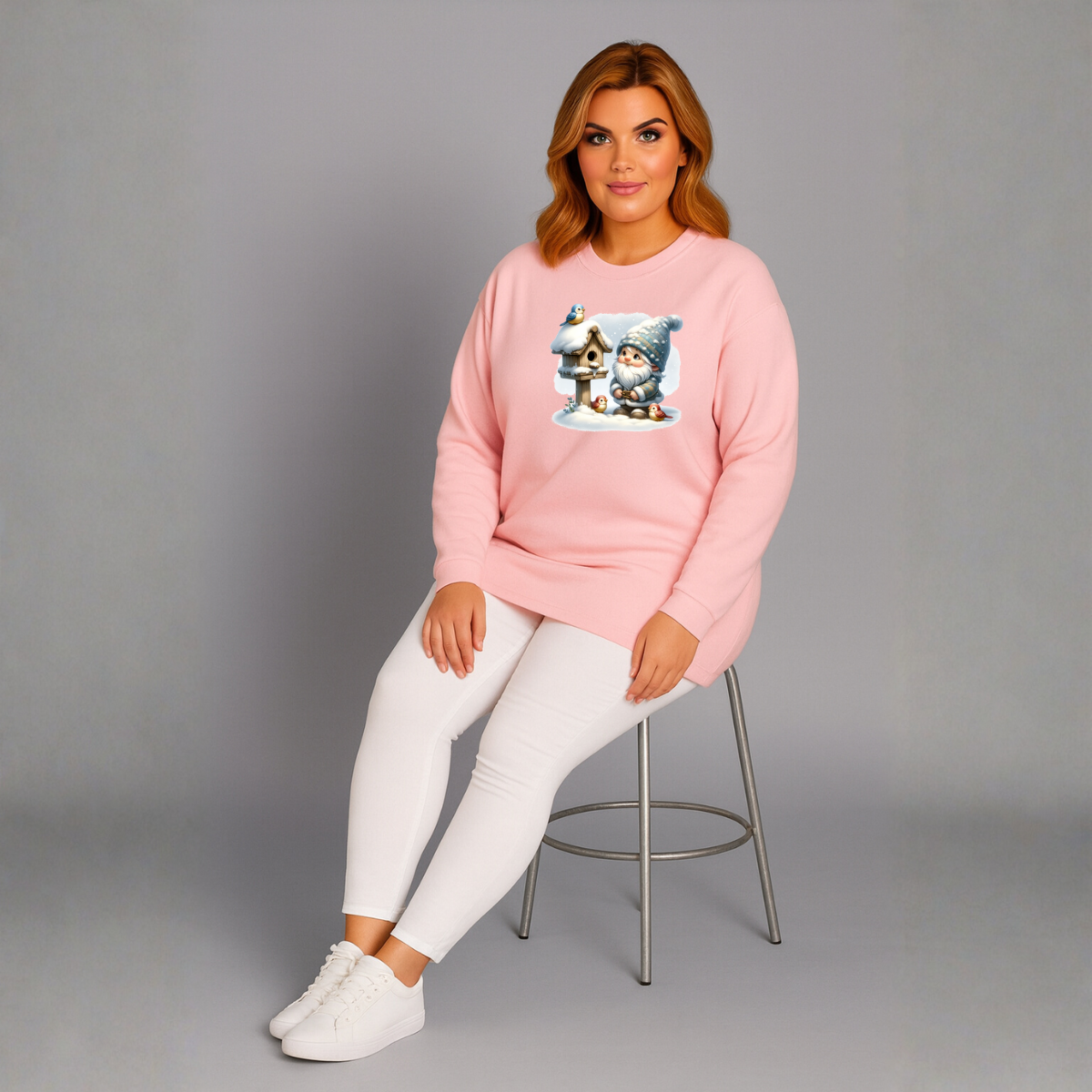 Christmas Gnome with Birdhouse Oversized Sweatshirt