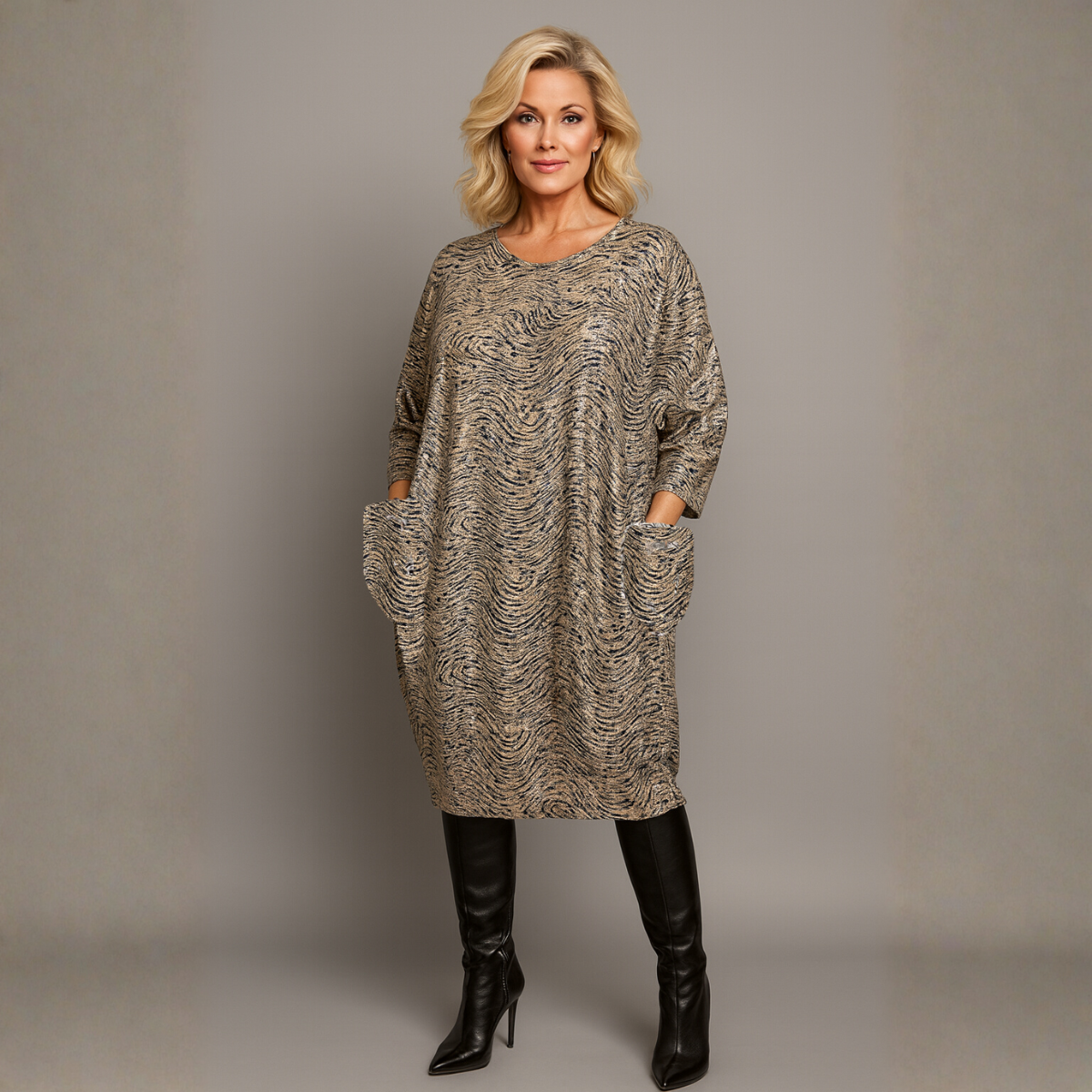 Grey Bronze Oversized Pocket Dress with Sequins
