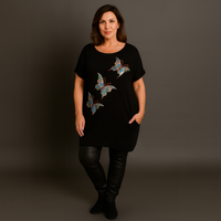 Sequin Butterfly Dipped Hem Top with Pockets