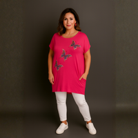 Sequin Butterfly Dipped Hem Top with Pockets