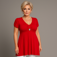 ROCKTHOSECURVES PUFF SLEEVE BUTTON FRONT TUNIC TOP