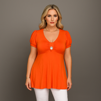ROCKTHOSECURVES PUFF SLEEVE BUTTON FRONT TUNIC TOP