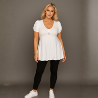 Puff Sleeve Button Front Tunic Top