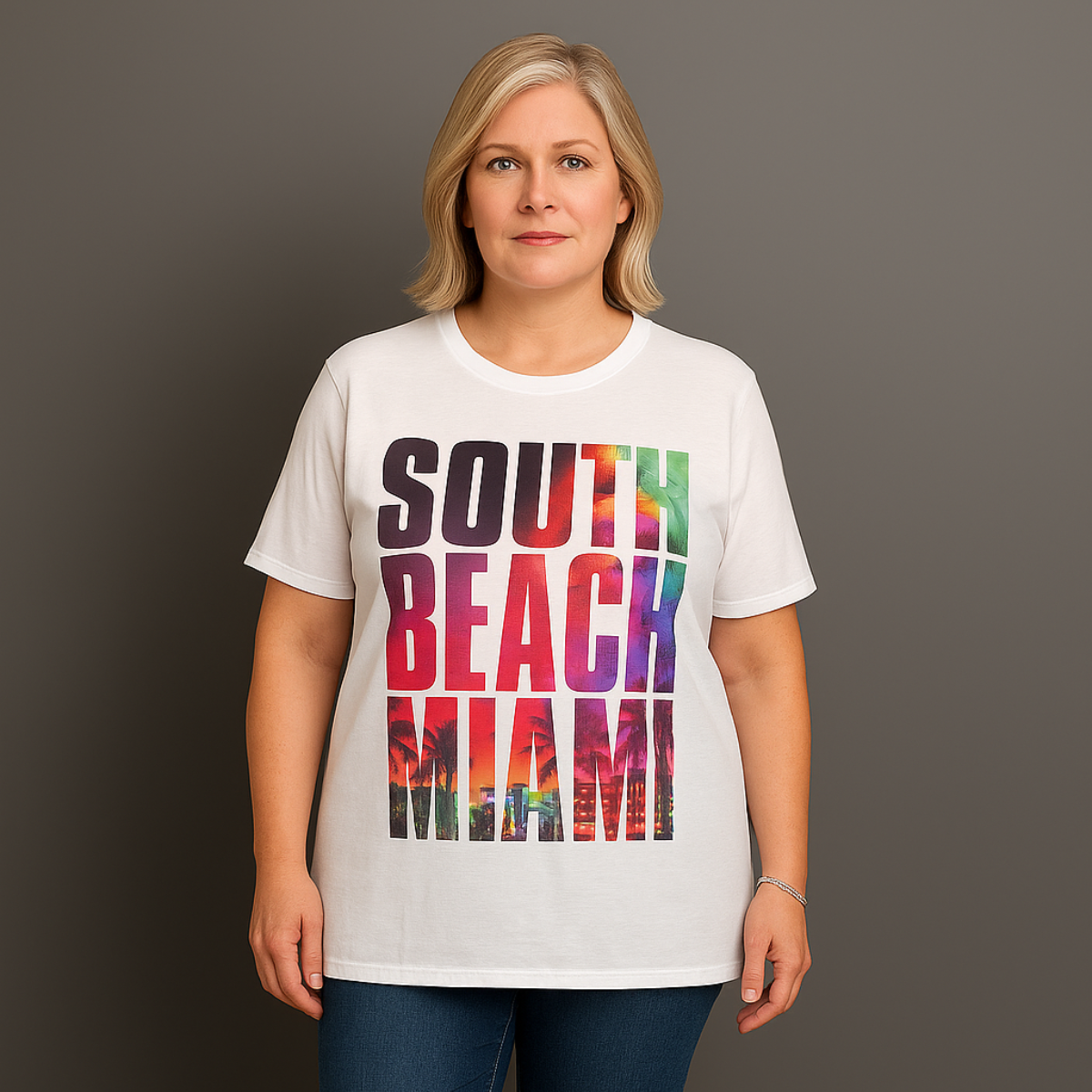White Short Sleeve Miami Beach T-Shirt / Top