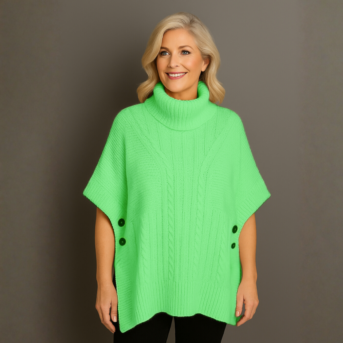Chunky Knit Polo Neck Poncho / Jumper