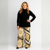 White & Gold Compass Print Palazzo Trousers
