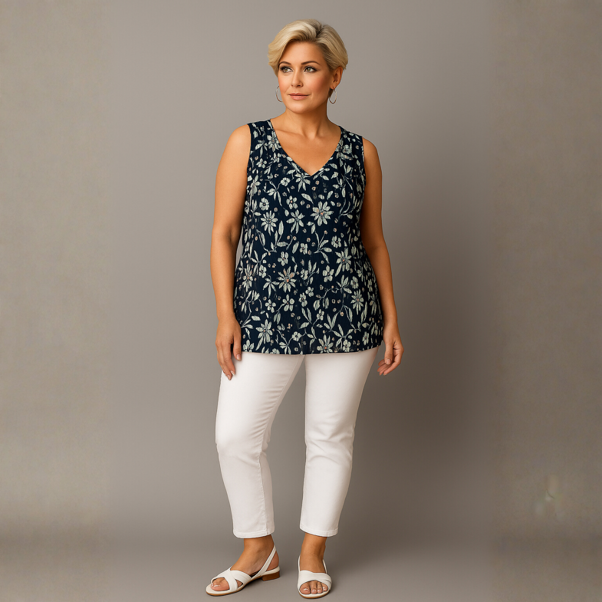 Sleeveless Pleated v-neck blouse lined vest top