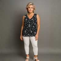 Sleeveless Pleated v-neck blouse lined vest top