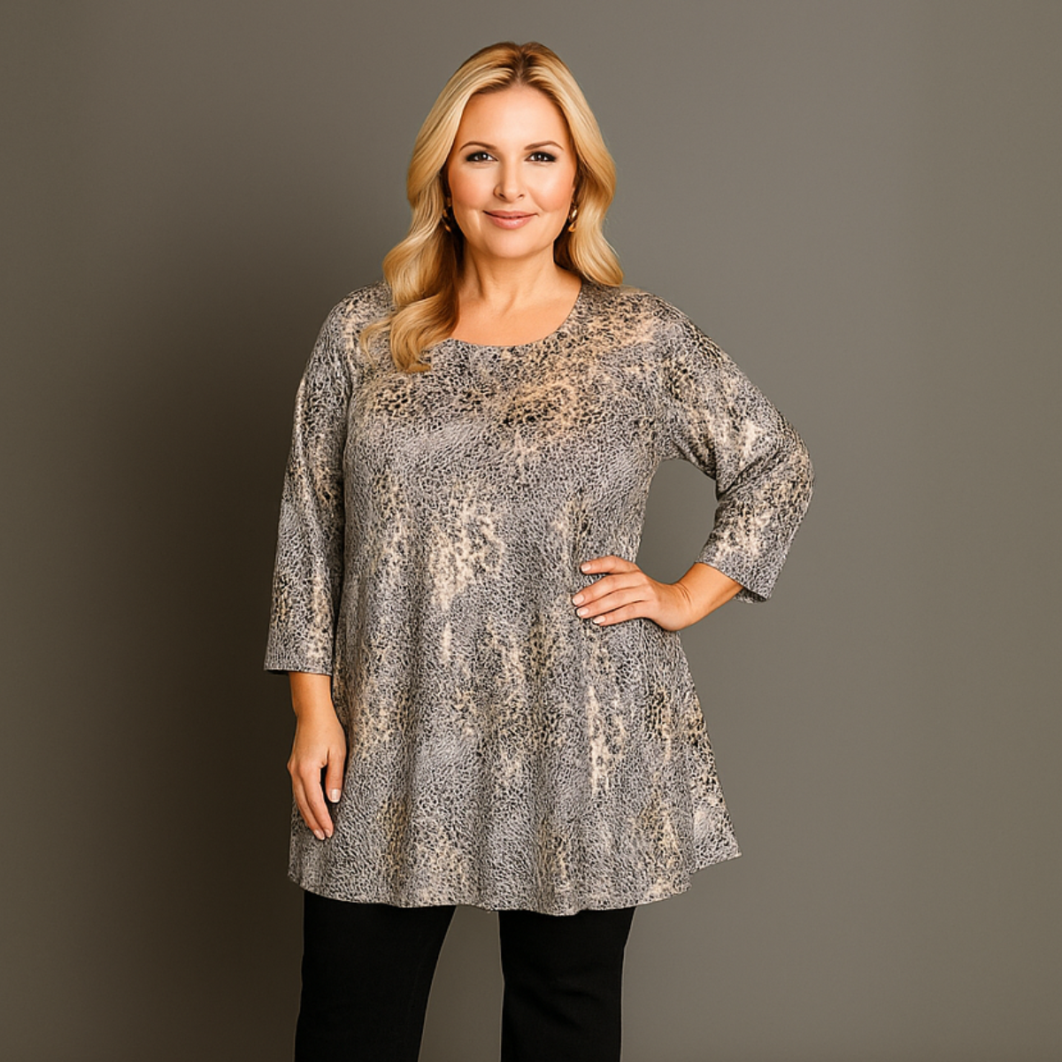 Grey Bronze 3/4 Sleeve Swing Top
