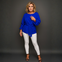 Blouse with Tie Front Belt and Elasticated Cuffs