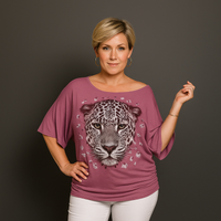 Batwing Oversized Off-Shoulder Sparkly Leopard Print Top