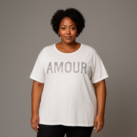 ROCKTHOSECURVES STUDDED SHORT SLEEVE COTTON T-SHIRT LONGER LENGTH