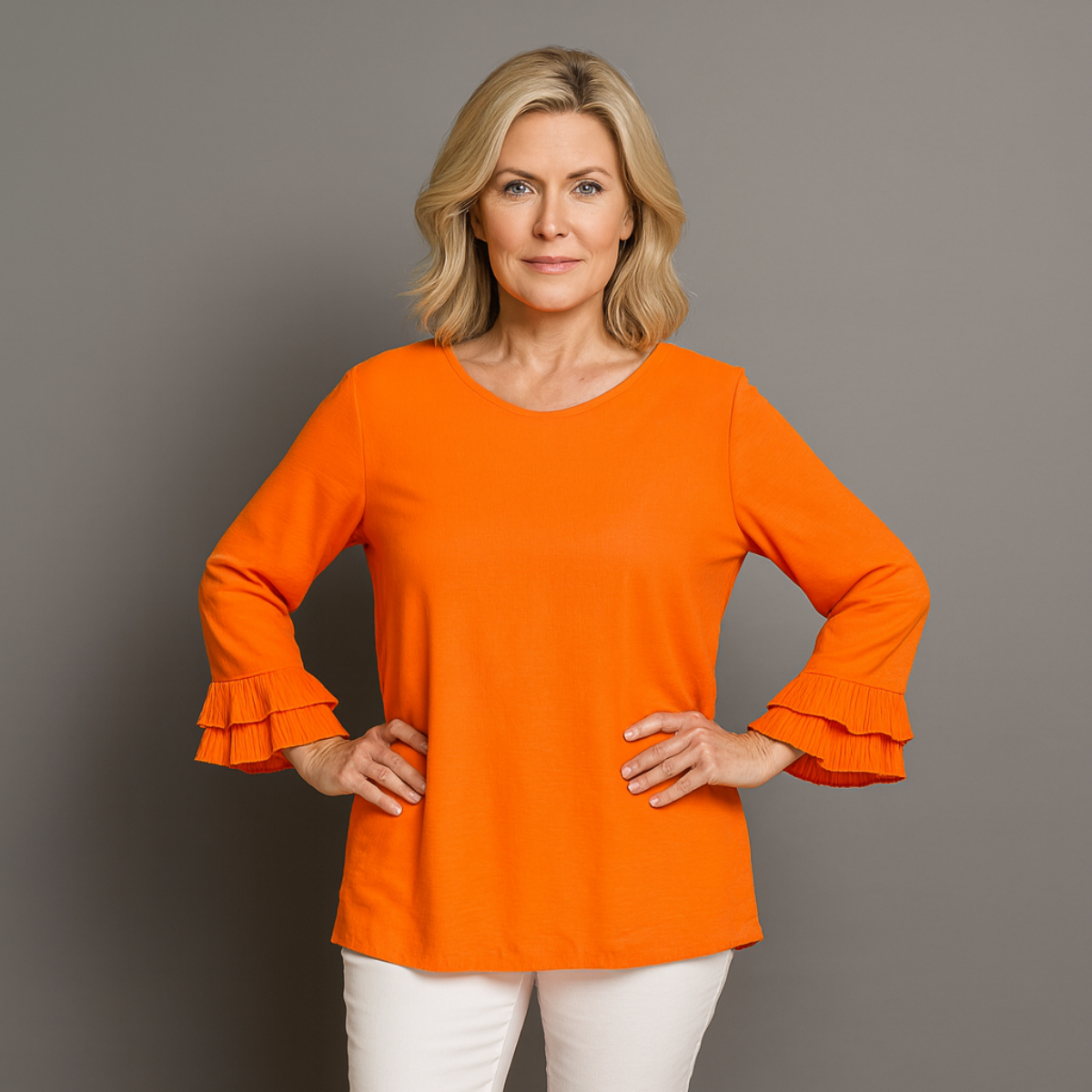 Straight Cut Blouse with Frilled Cuffs