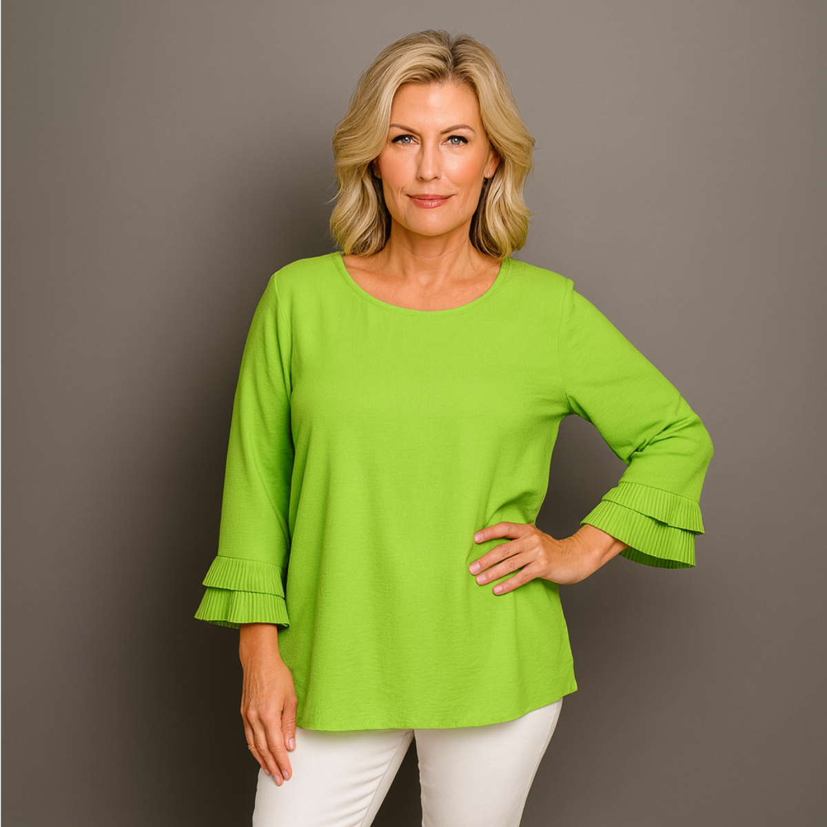 Straight Cut Blouse with Frilled Cuffs