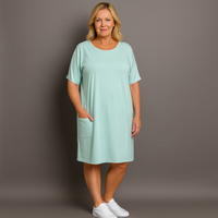 Short Sleeve Straight Cut Dress with Front Pockets