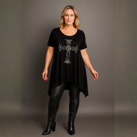 Hanky Hem Studded Ornate Cross Long Length Top