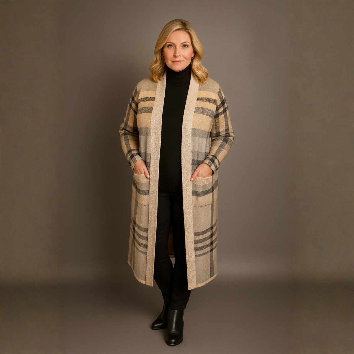 Checked Duster Cardigan