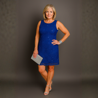 SEQUIN + LACE SLEEVELESS SHIFT PARTY / EVENING DRESS