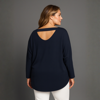 Batwing Button Cuff Long Length Blouse with Cut-Out Back