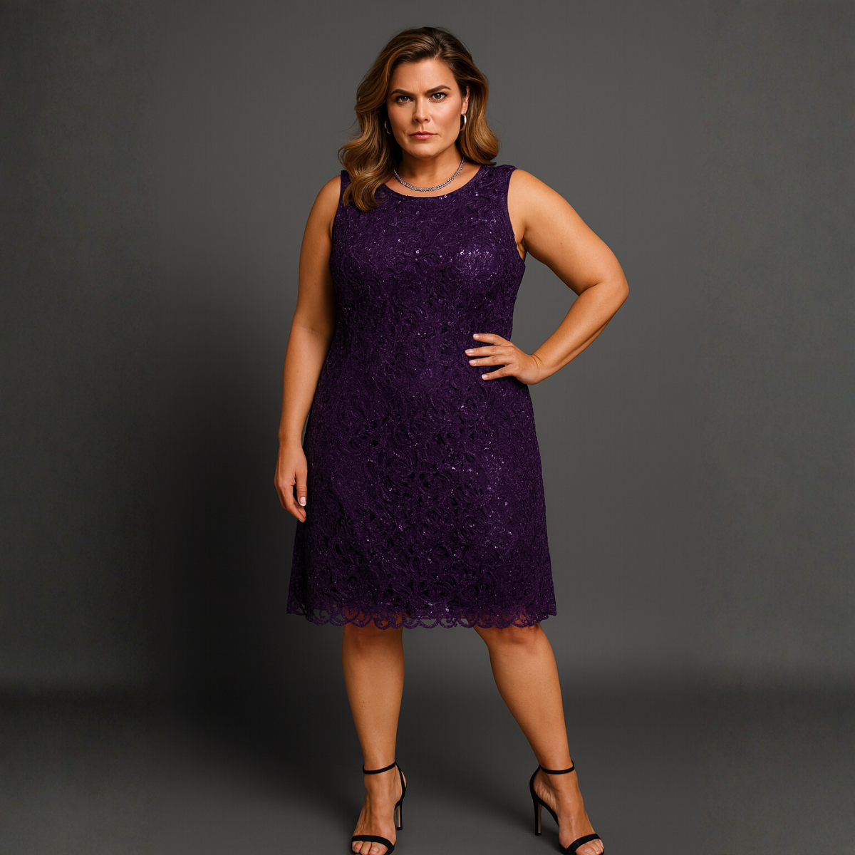 Sequin & Lace Sleeveless Shift Party / Evening Dress