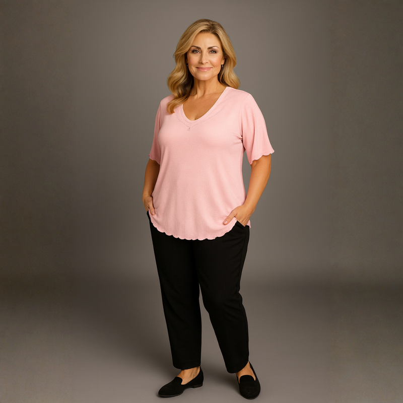 Short Sleeve Studded V-Neck Top