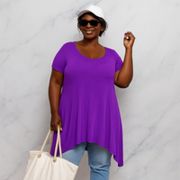 Plain Short Sleeve Hanky Hem Swing Top
