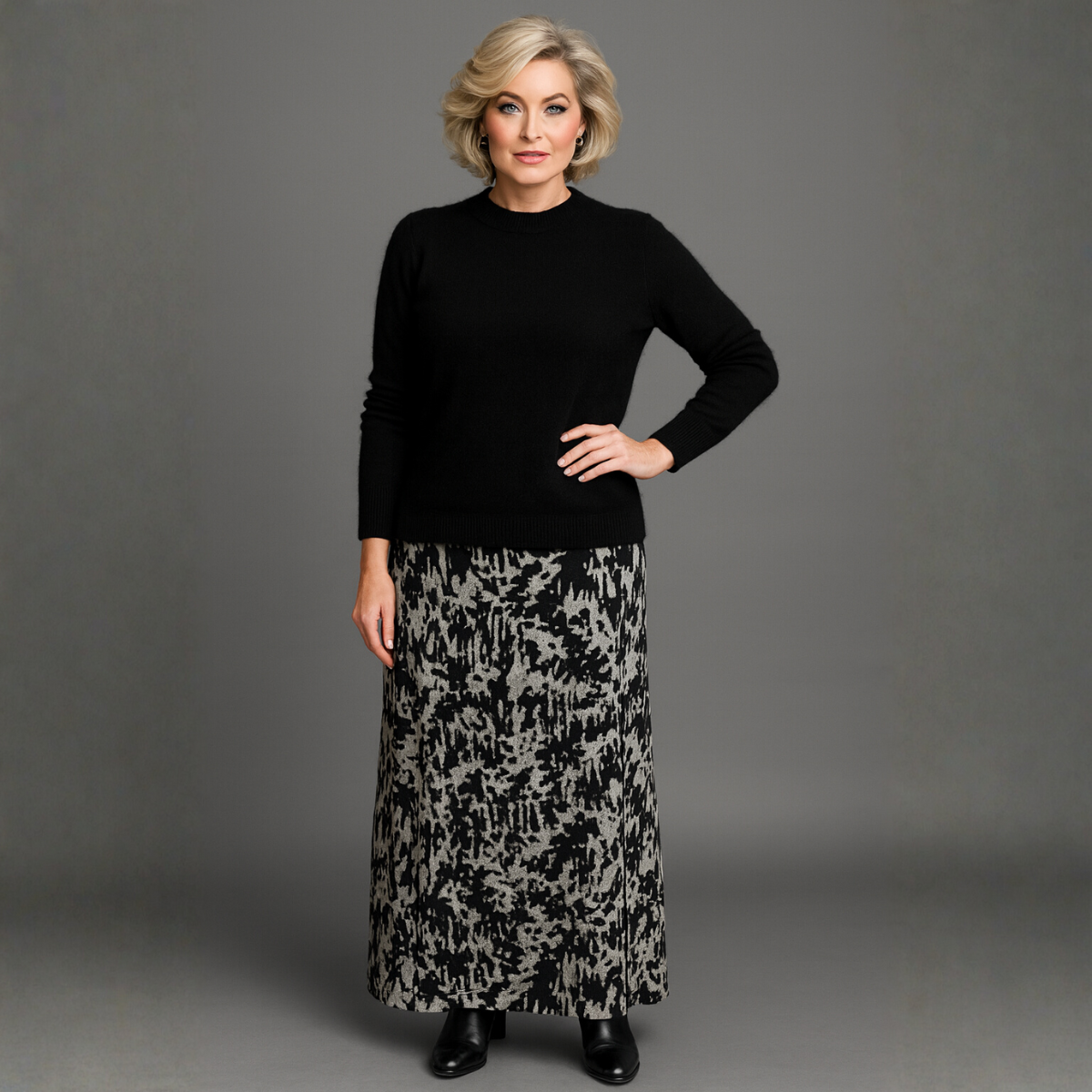 Black Tie Dye Effect Elastic Waist Maxi Skirt