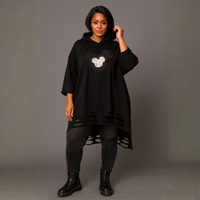 Cut Out Hem Dipped Hem Loose Fitting Hoodie