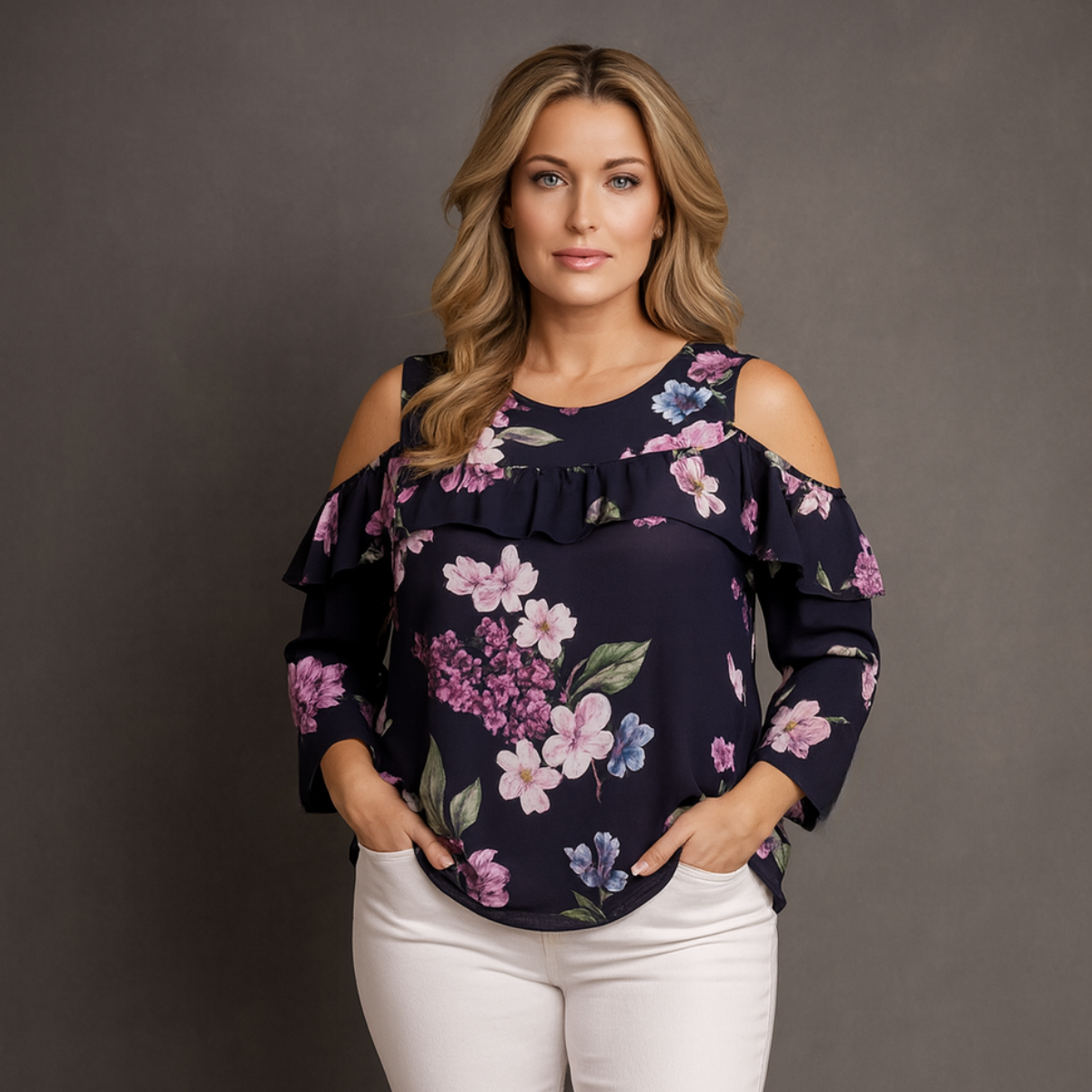 Black Floral open shoulder Blouse