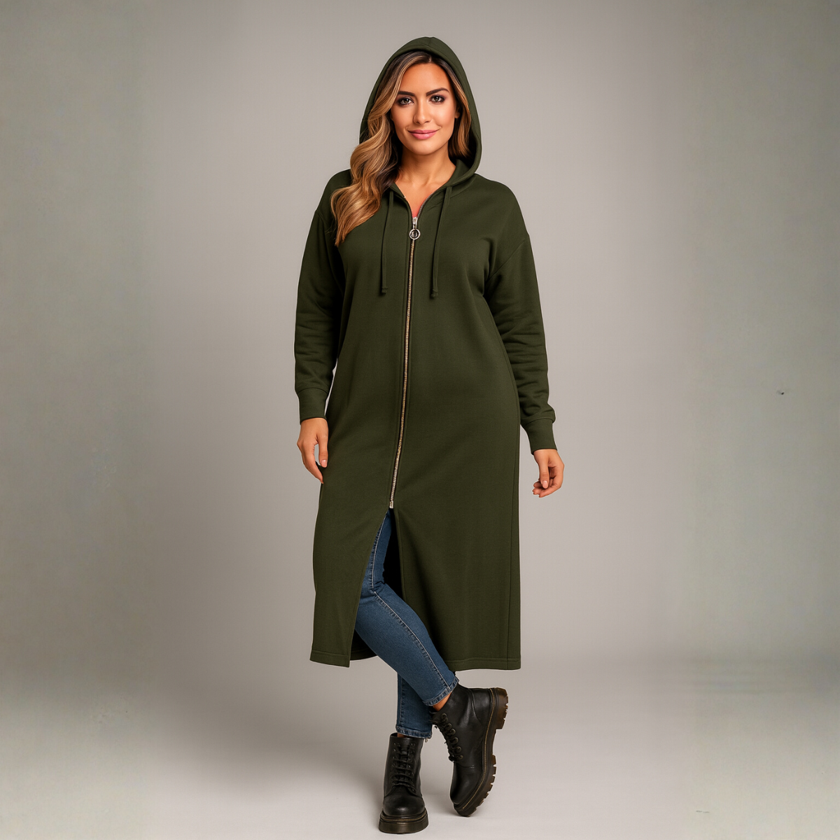 Long Duster Zip Up Hoodie Jacket