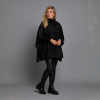 Cape Coat with Contrasting Trim and Buttons