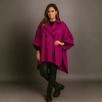 Cape Coat with Contrasting Trim and Buttons