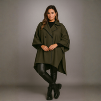Cape Coat with Contrasting Trim and Buttons